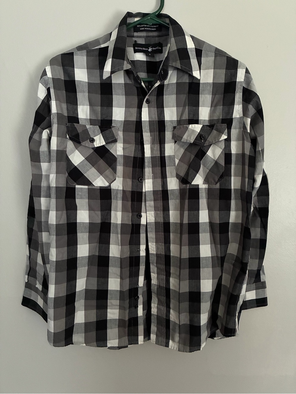 Beverly Hills Polo Club Black & White Plaid Button-Down Shirt men’s small